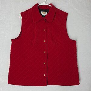 Talbots Womens Quilted Vest Red Classic Snap Front Stretch Lightweight LG READ